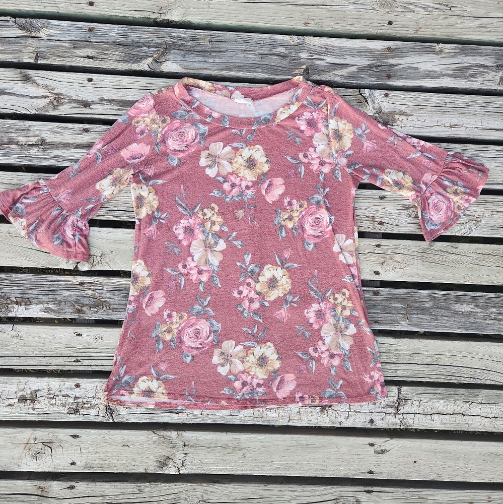 1.4.3. Story by Line Up Floral Pink Blouse Boho Bell Medium Casual Boutique